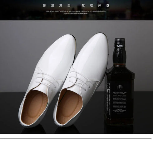 Elegant Oxford Dress Shoes for Men - Luxurious Patent Leather Formal Footwear for Weddings and Office Events, Sizes 38-48, Soft Rubber Outsole and Pointed Toe Design